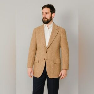 Harris Tweed Freedman Academia Camel Brown Wool Sport Coat Blazer Jacket Mens